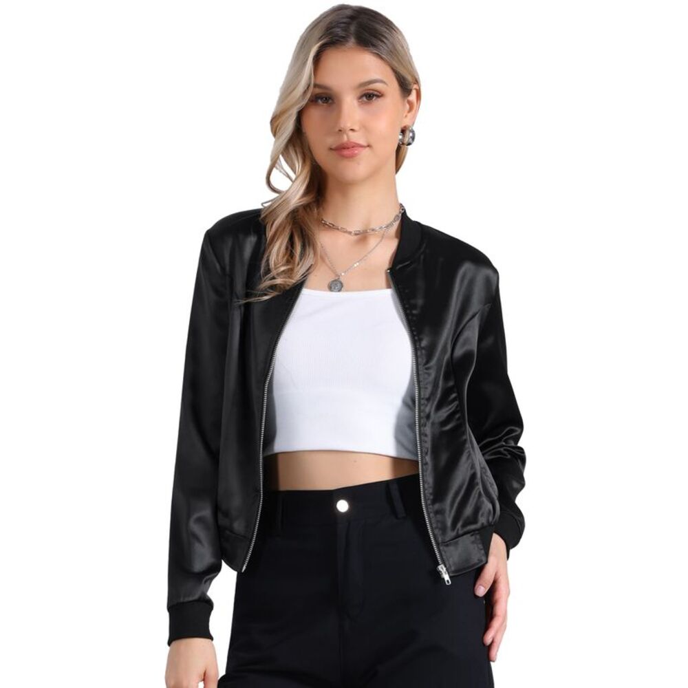 Stand Collar Zip Up Floral Print Bomber Jacket Blacks